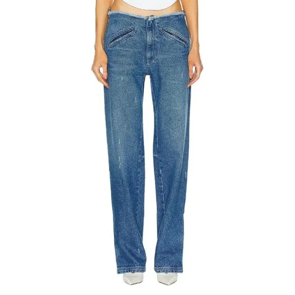 EZR Moto Straight Leg Jeans in Deep Blue 27 New Womens Cut Waist Denim Pants - Picture 9 of 9